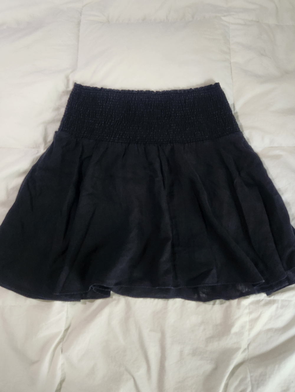 J Crew Mini Skirt Womens Size Large Black Smocked Elastic Waist Lined Linen